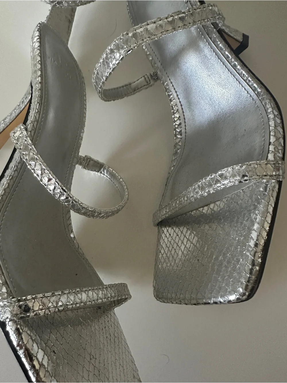 Marc Fisher Silver Metallic Square-Toe Ankle-Strap Heels
